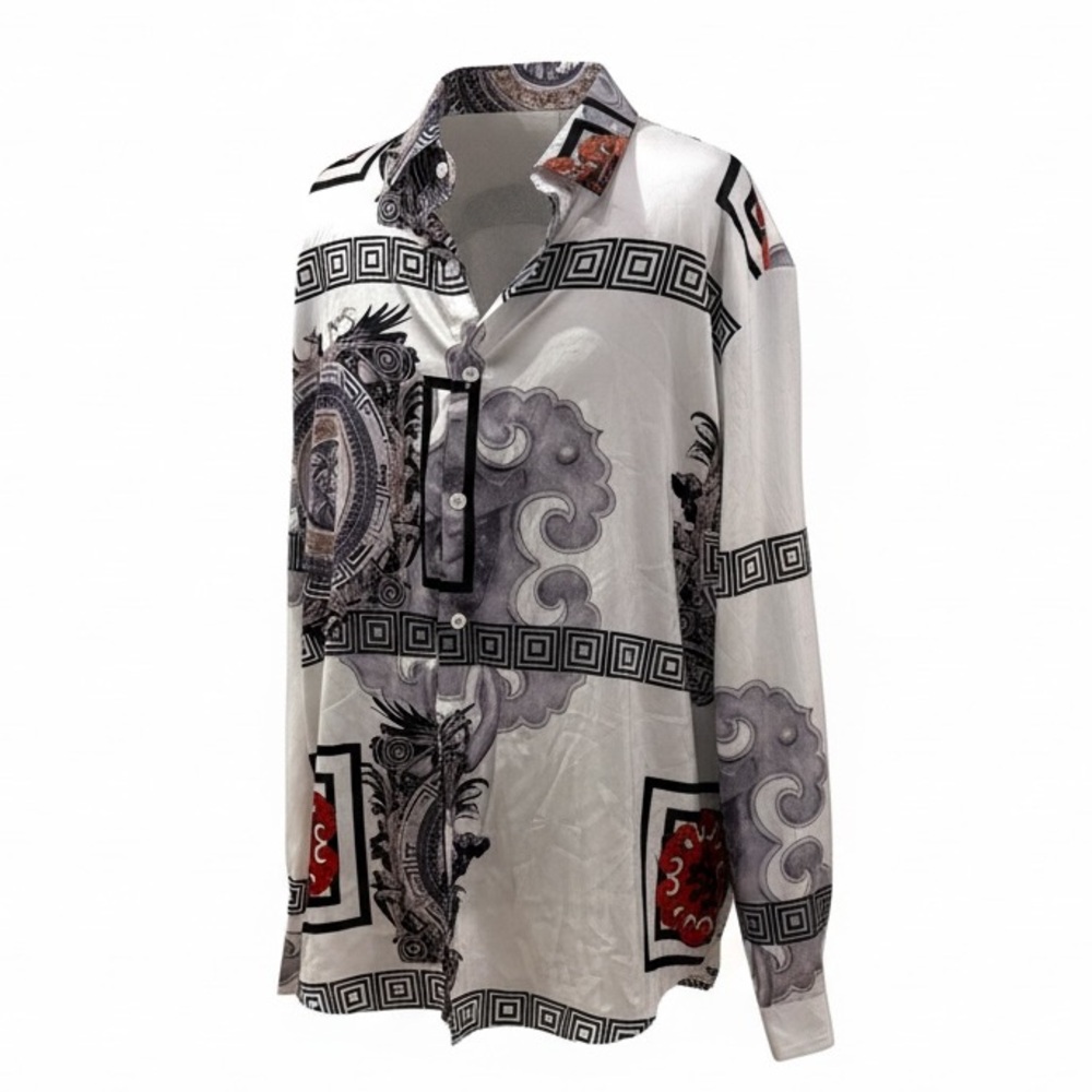 Alex Vando Premium Printed Shirt in White, Black & Red Accents